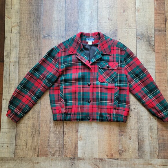 Vintage Pendleton Red & Green Tartan Plaid Knockabout Jacket Medium - Picture 1 of 15